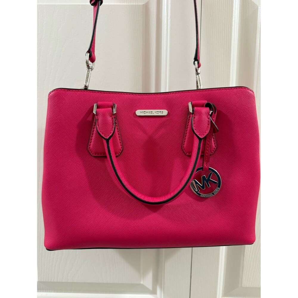 Michael Kors Camille Medium Satchel Ultra Pink Leather Crossbody NWT